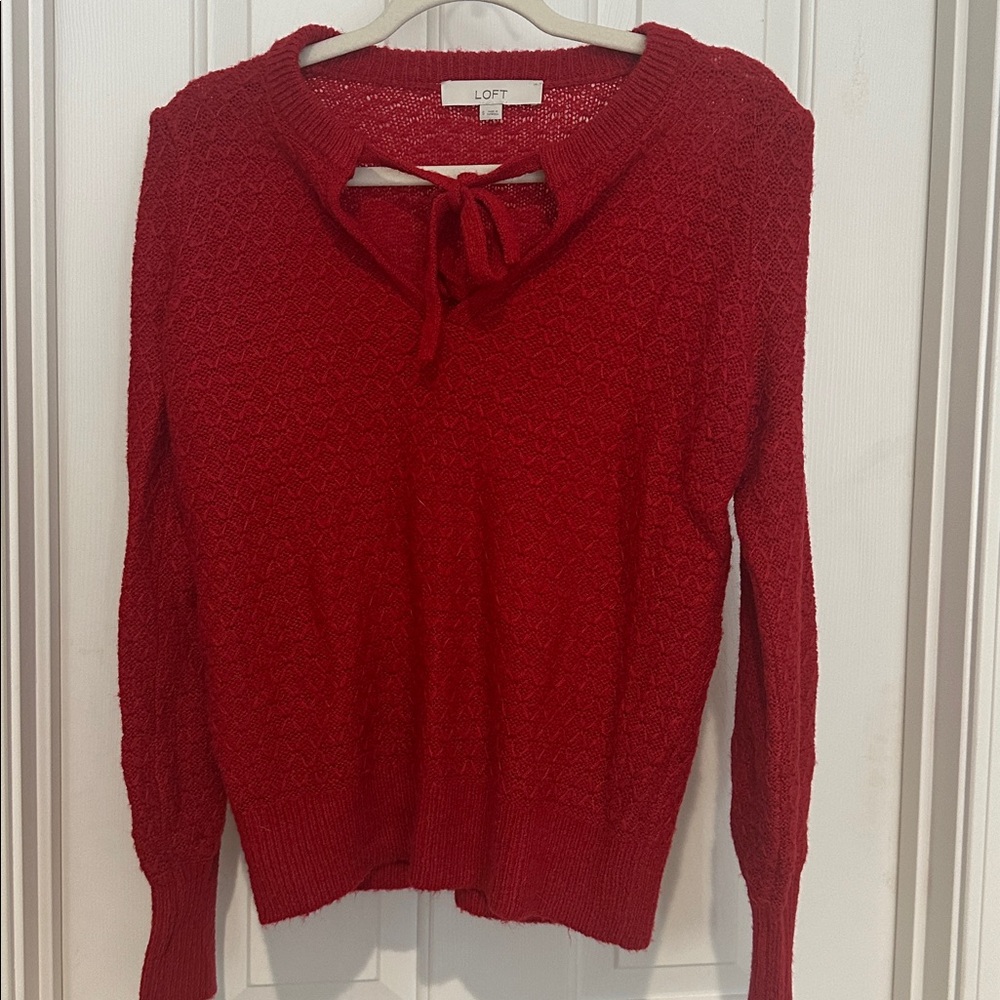 LOFT Cherry Red Sweater with Bow Accent